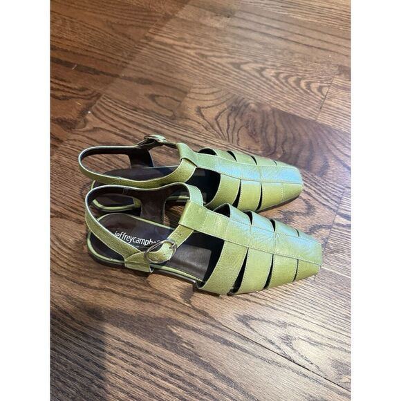 Anthropologie Jeffrey Campbell Landen Sandal Fisherman Green Leather 5.5 NEW - Picture 4 of 9